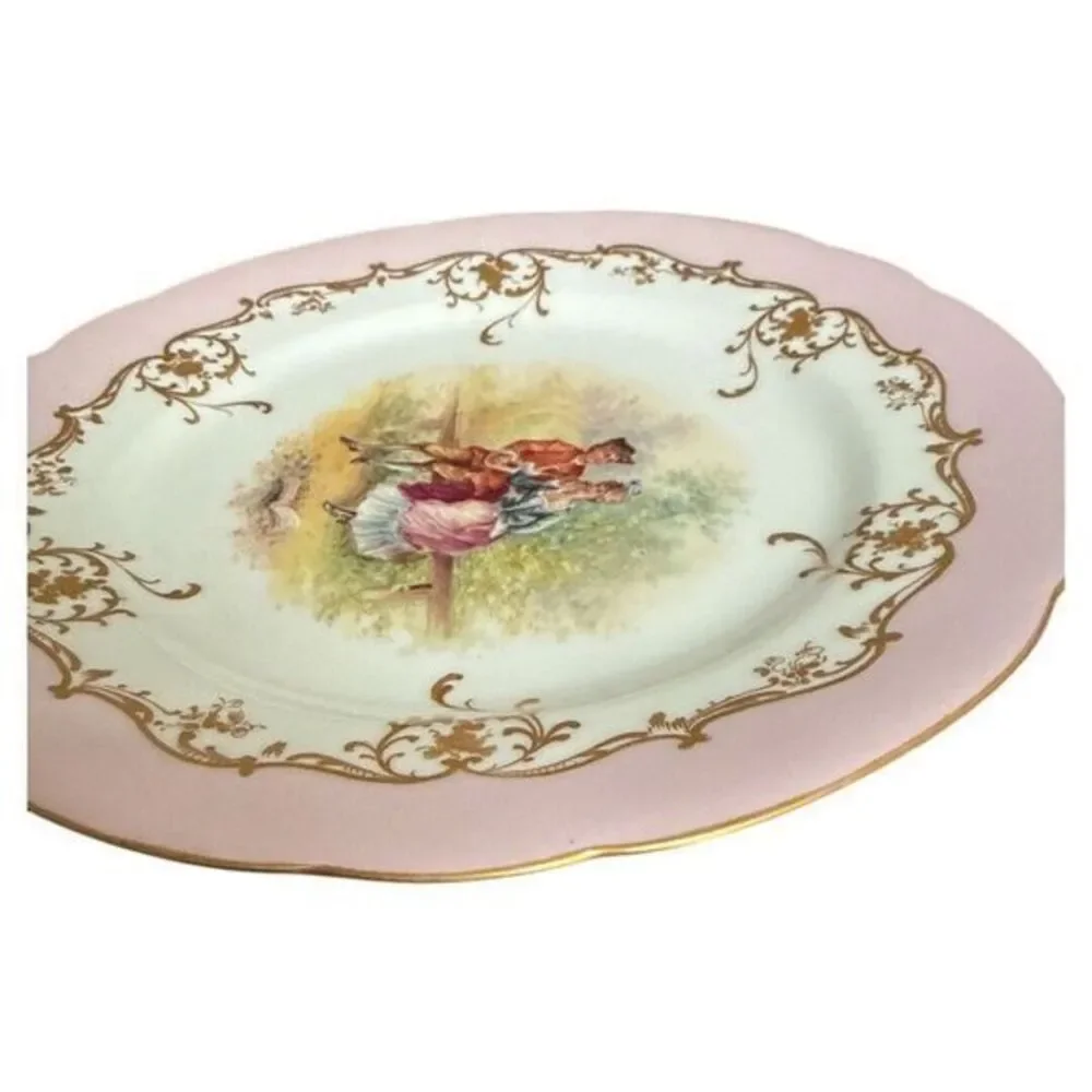 Dresden AMBROSIUS LAMM Antique Hand Painted Plate Courting Couple‎ Gold Guilded